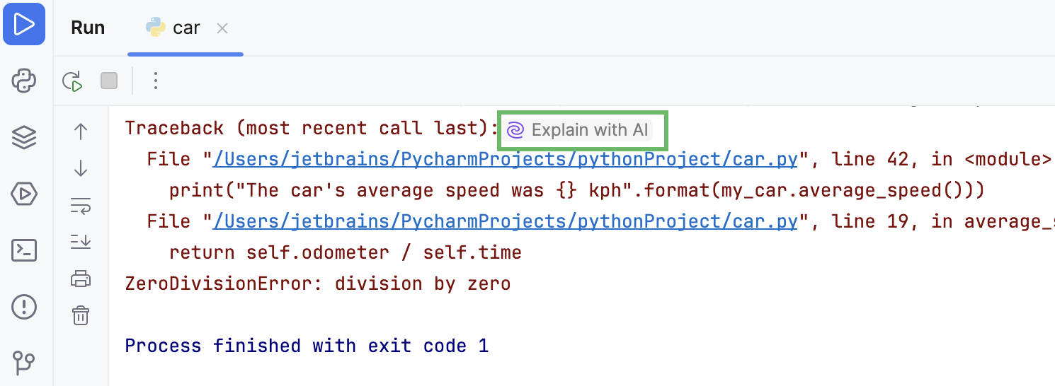 Explain with AI option in console Explain with AI option in console