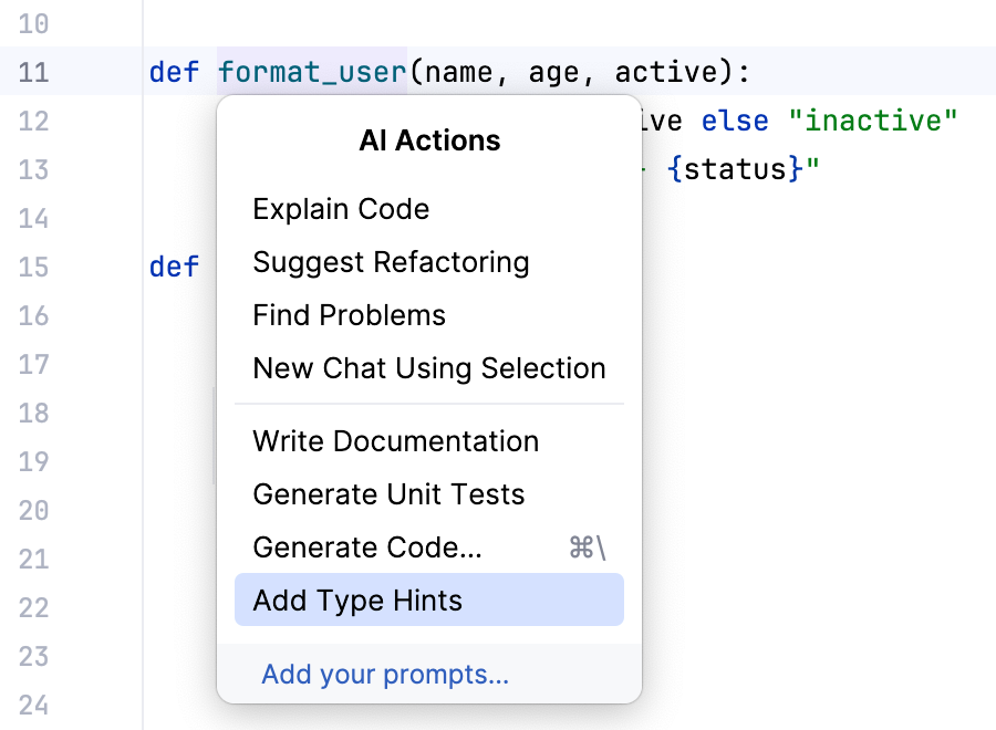 Adding Python type annotations via AI Assistant Adding Python type annotations via AI Assistant