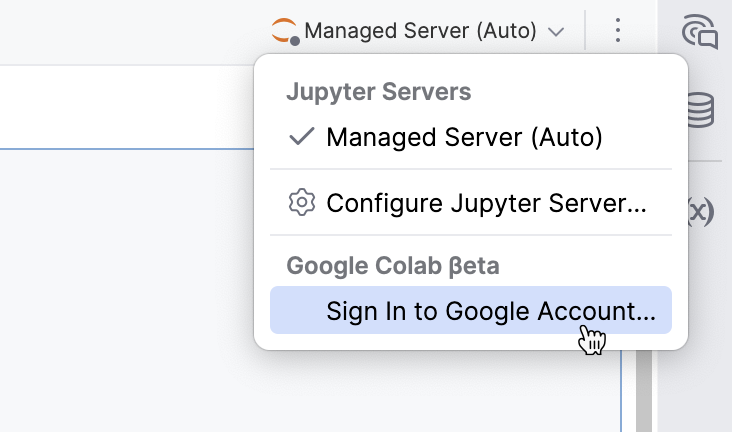 Jupyter server menu