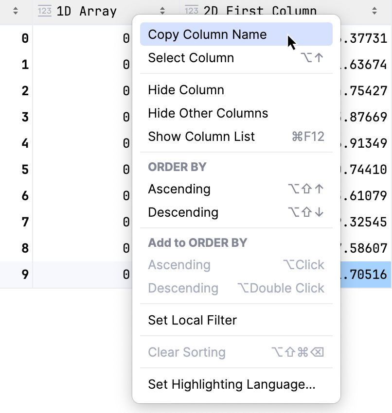 Copying table headers