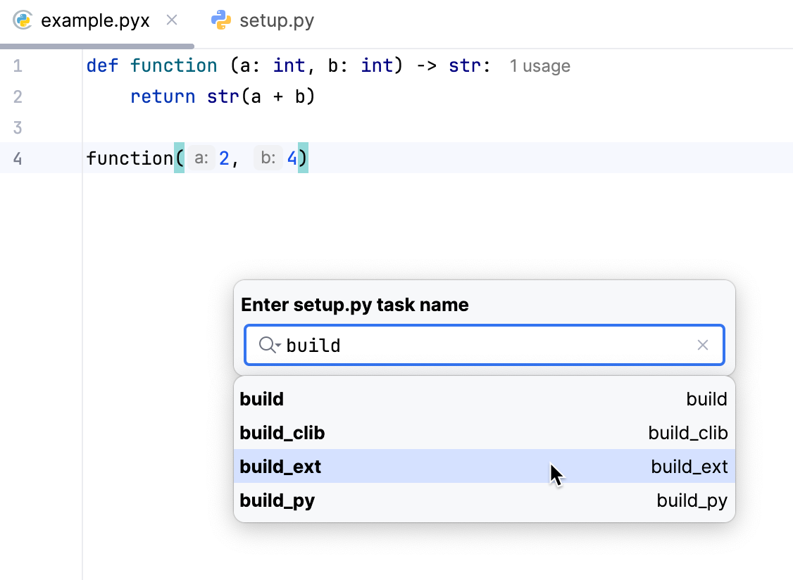 Selecting the build task Selecting the build task