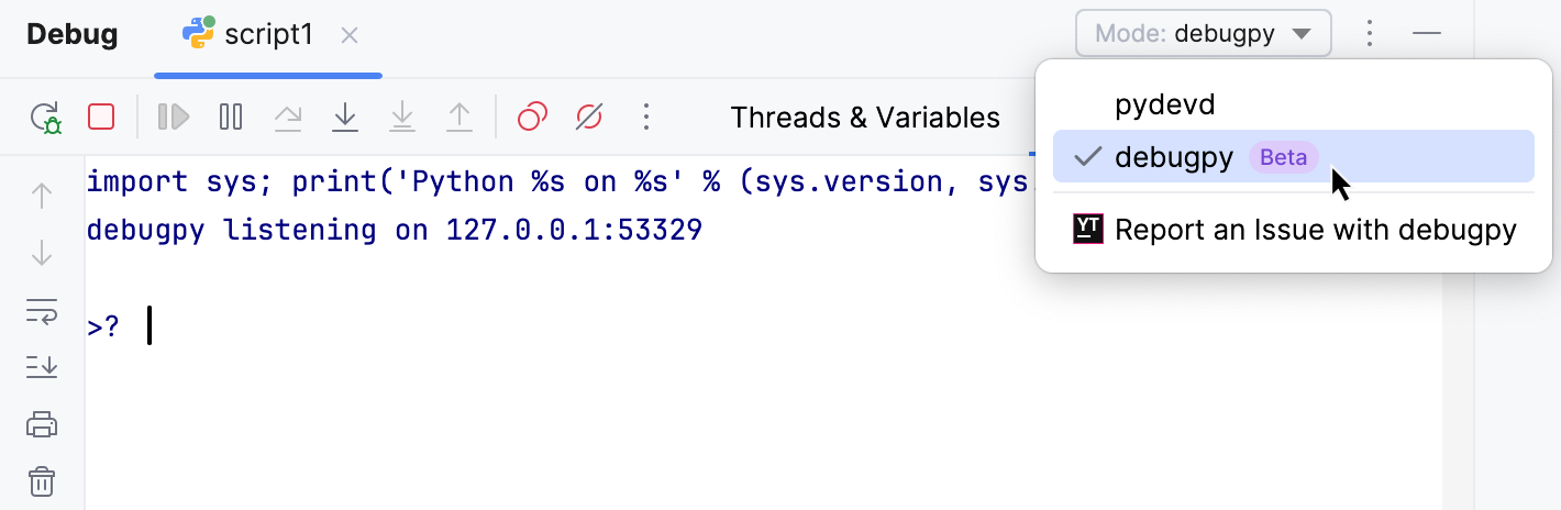 Debugger mode selector