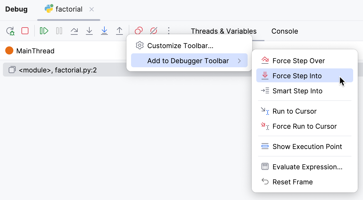 Customize Debugger Toolbar - add actions Customize Debugger Toolbar - add actions