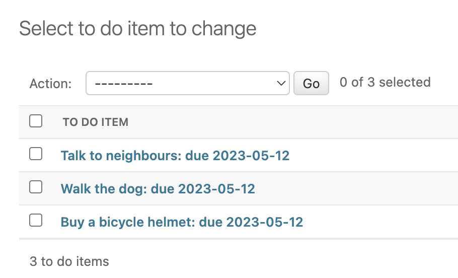 List of to-do's on the admin site List of to-do's on the admin site