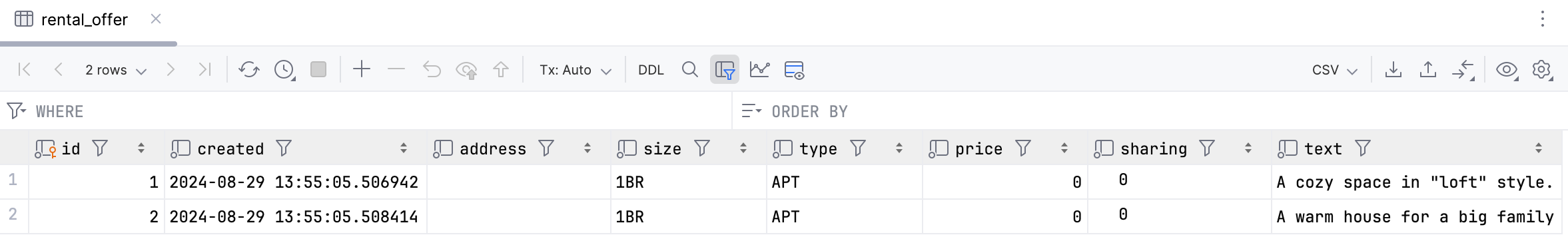 Rental_offer database contents Rental_offer database contents