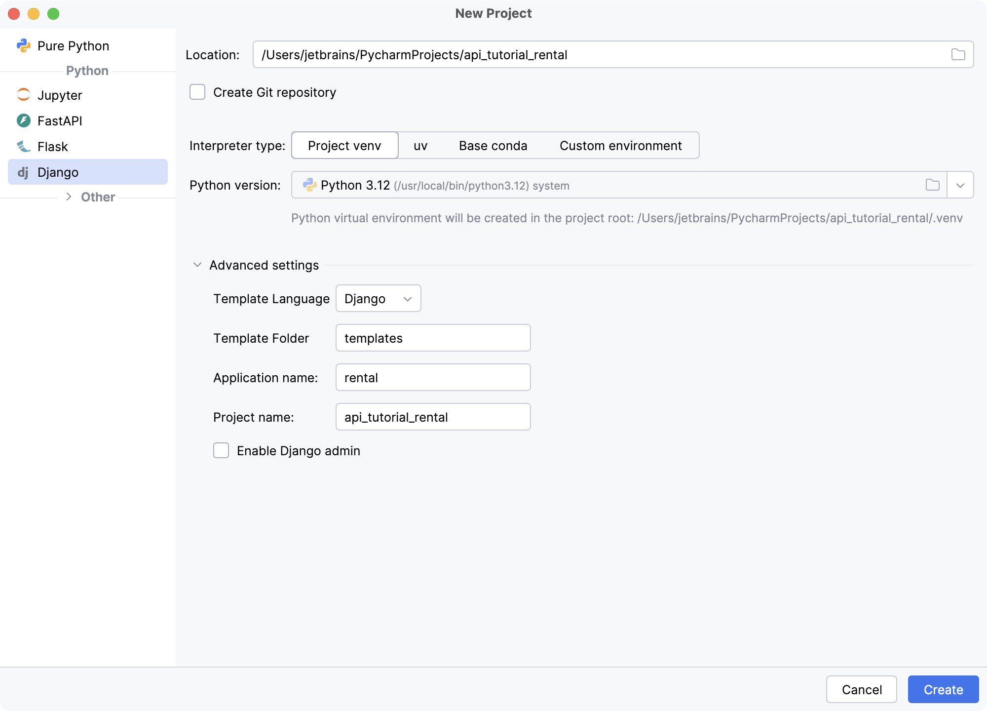 New Project dialog New Project dialog