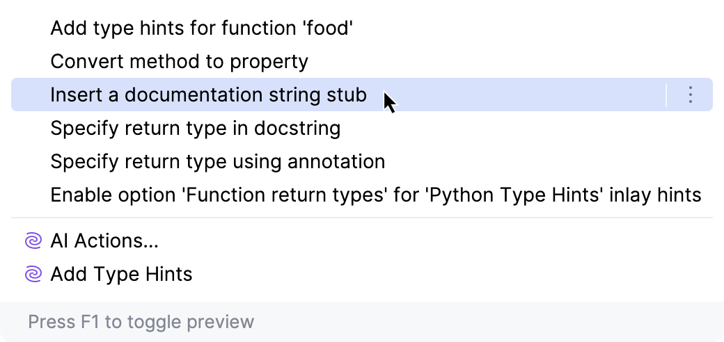 Intention action: Insert documentation stub