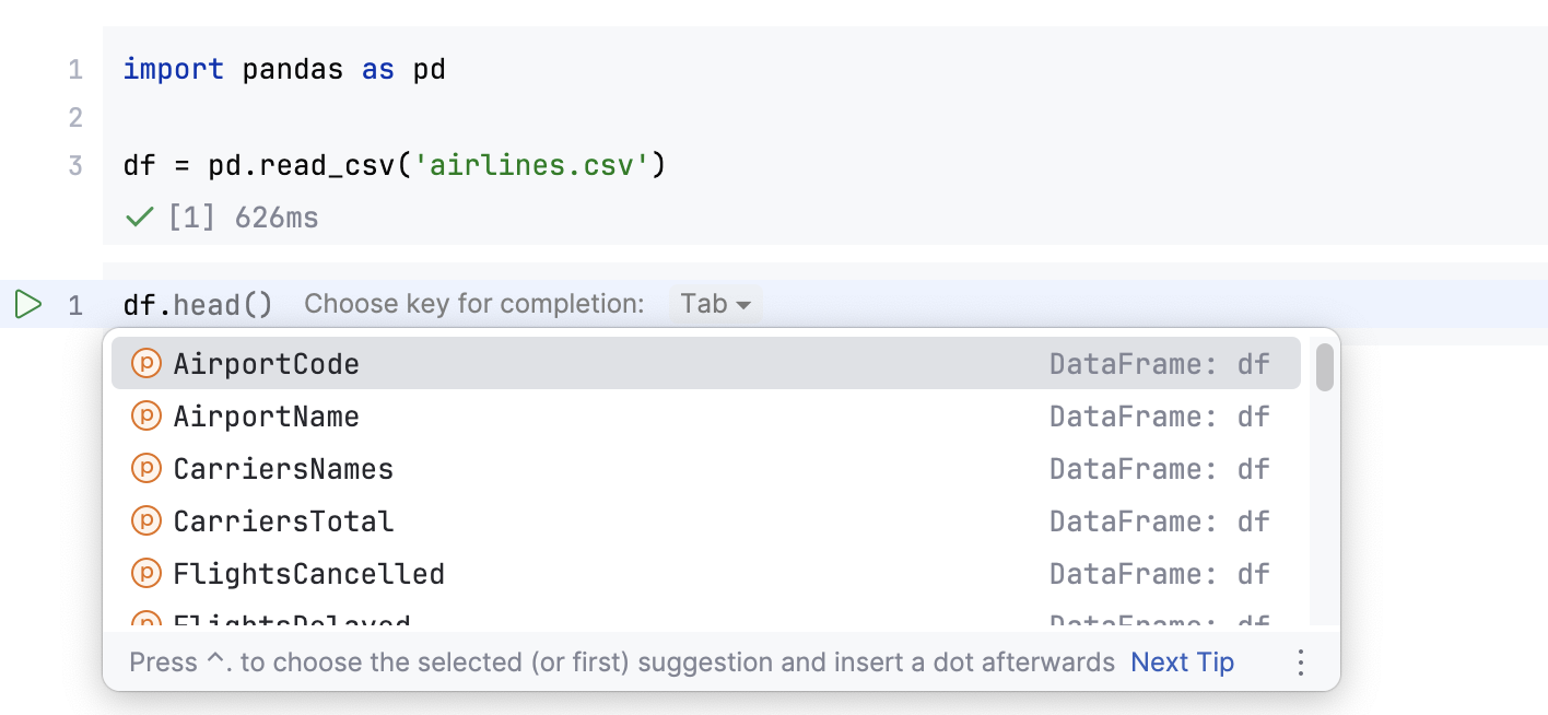 DataFrame column name completion DataFrame column name completion