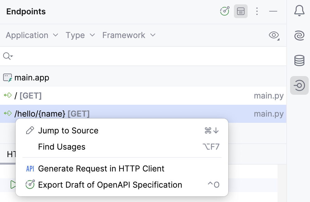 Endpoint context menu Endpoint context menu