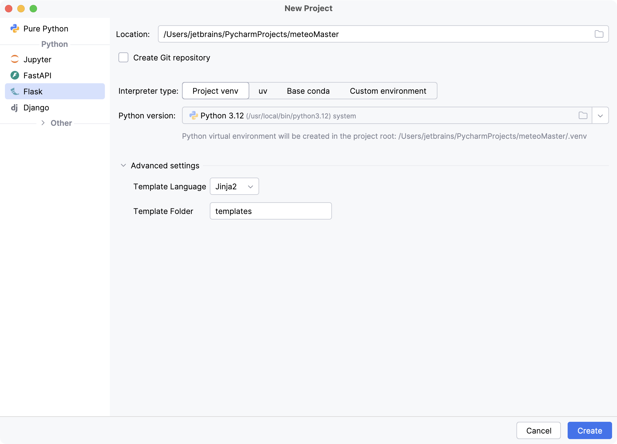 Creating a new Flask project