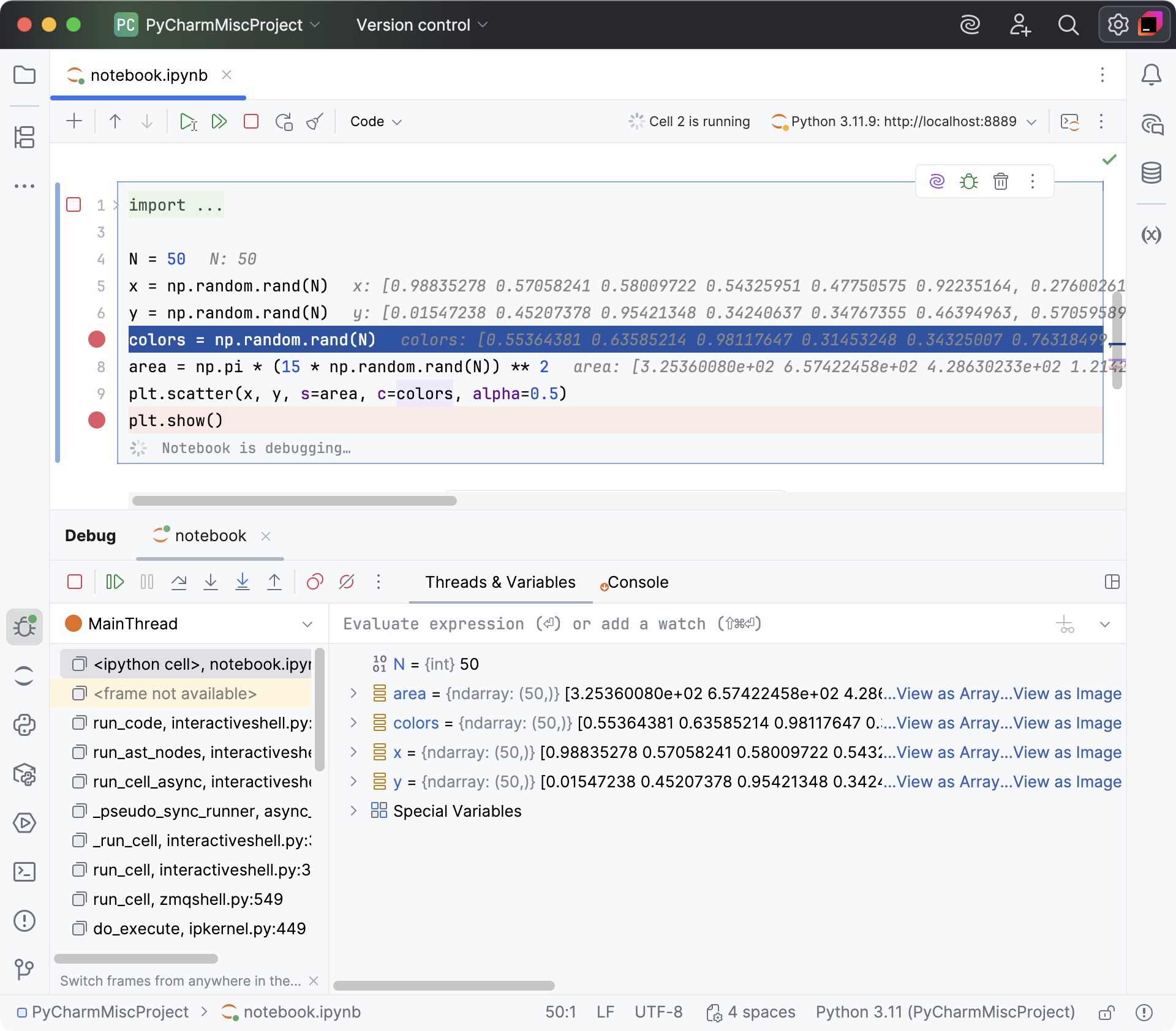 Jupyter Notebook Debugger tool window
