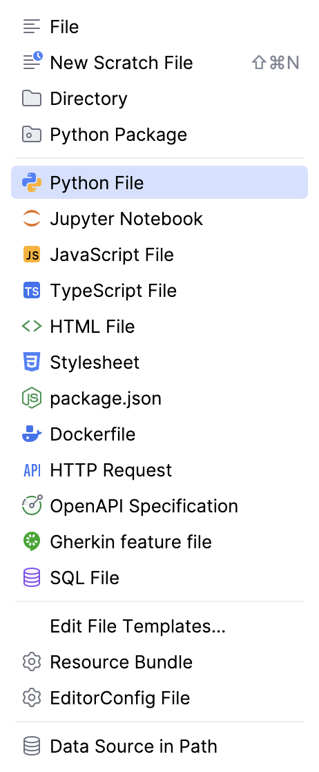 New file menu New file menu