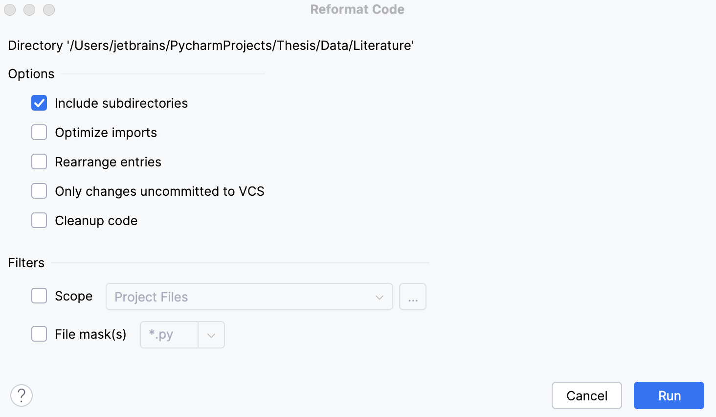 Select a scope for reformatting