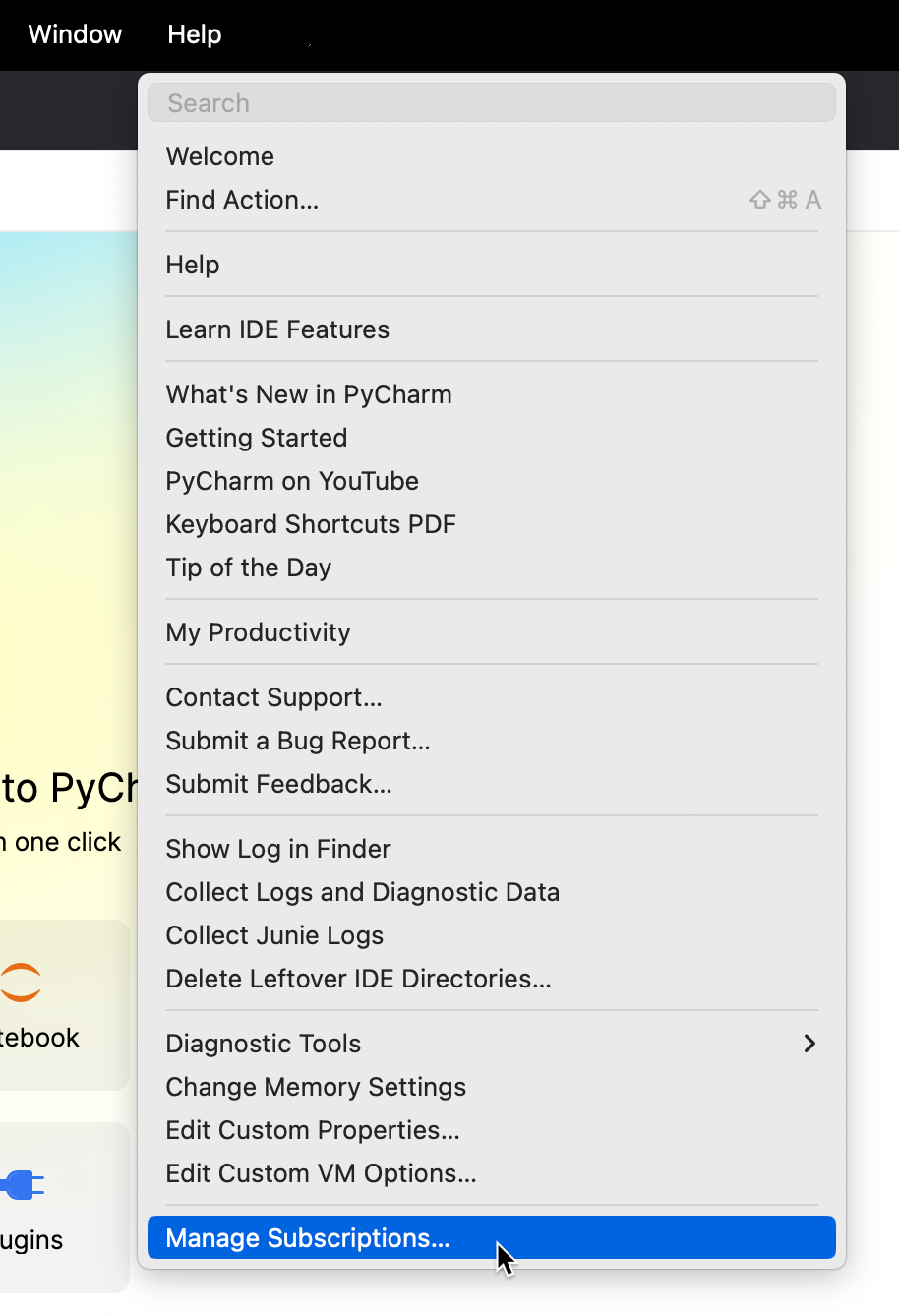 PyCharm: Licenses dialog