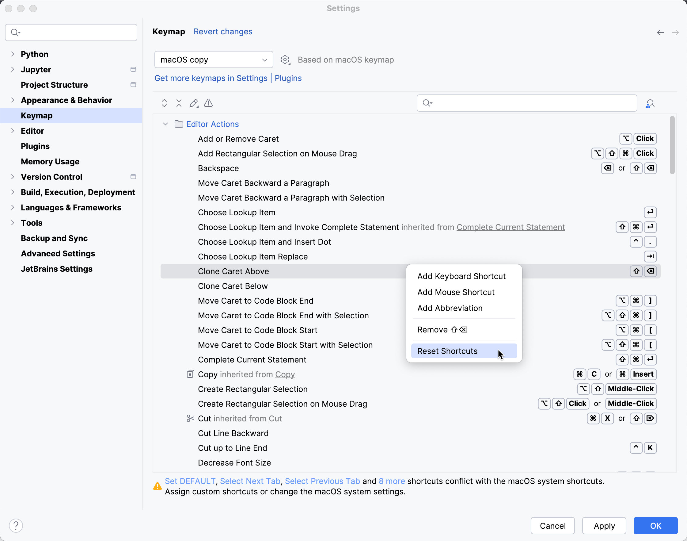 Reset a modified or newly assigned shortcut Reset a modified or newly assigned shortcut