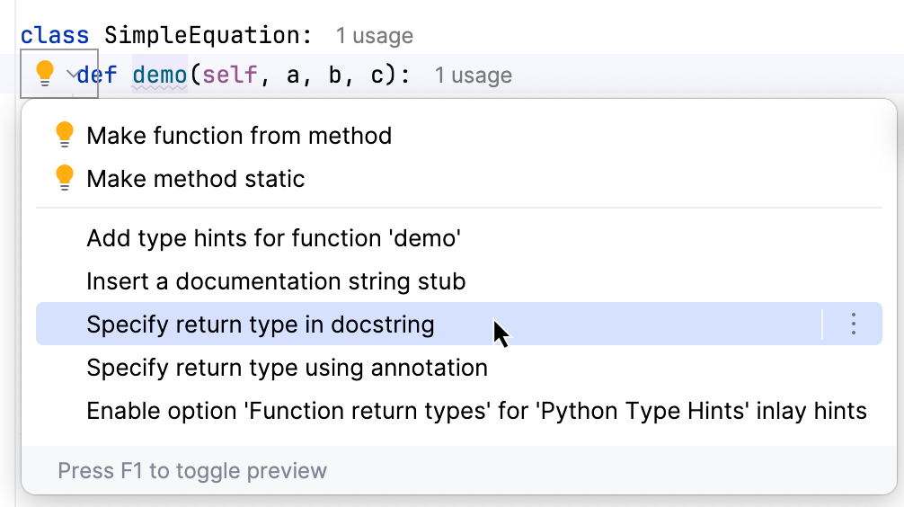 Specify return type in docstring