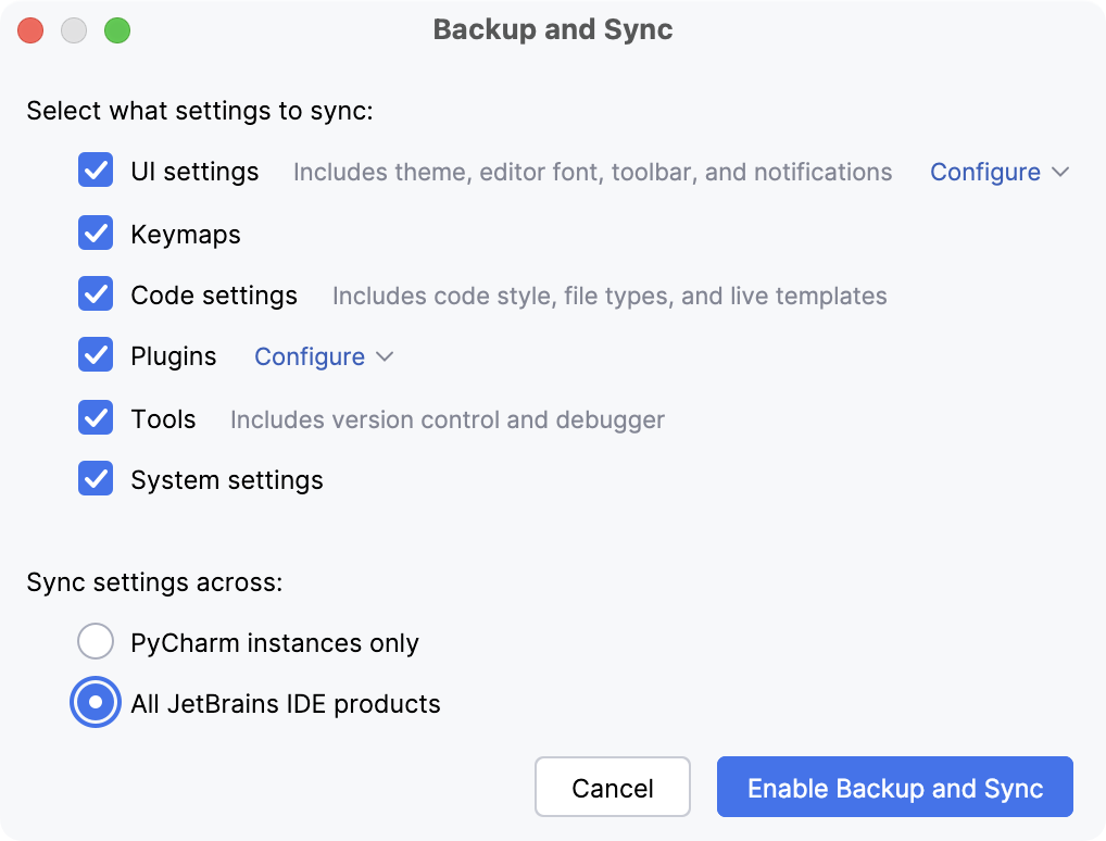 The Settings Sync window: no synced settings The Settings Sync window: no synced settings