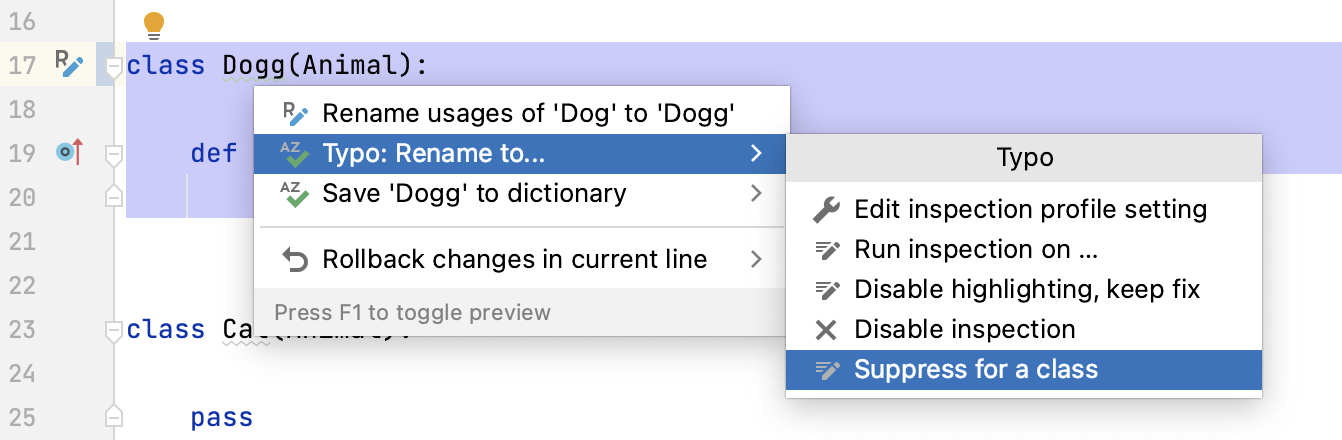 How to suppress the Typo inspection How to suppress the Typo inspection