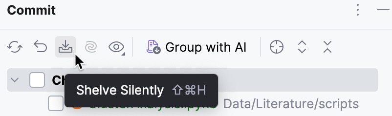 Icons in the Commit tool window toolbar