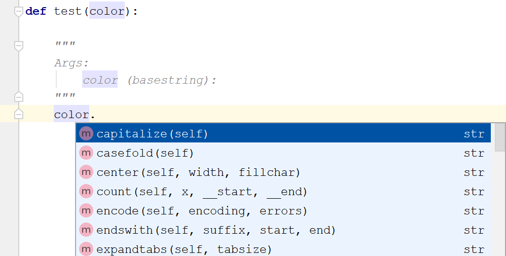 Using docstrings to define parameter type(Args) Using docstrings to define parameter type(Args)
