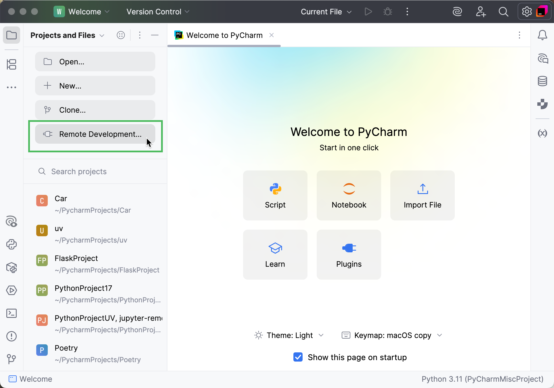 PyCharm 欢迎屏幕