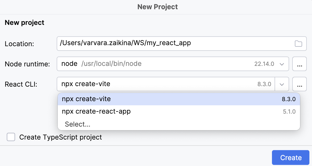 Create React pp - select a generator Create React pp - select a generator