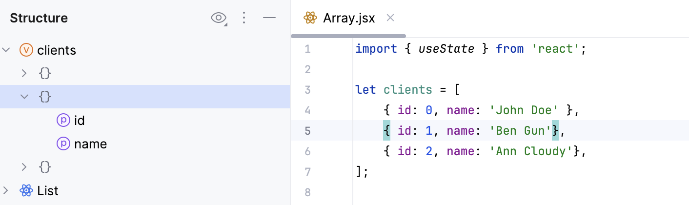Structure view - array nodes Structure view - array nodes