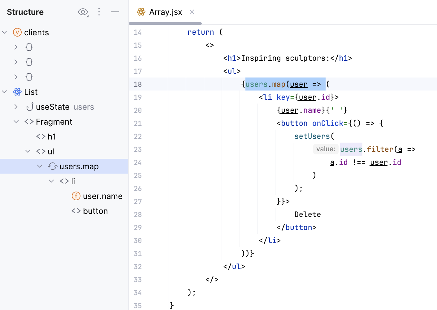 Structure view - map nodes Structure view - map nodes