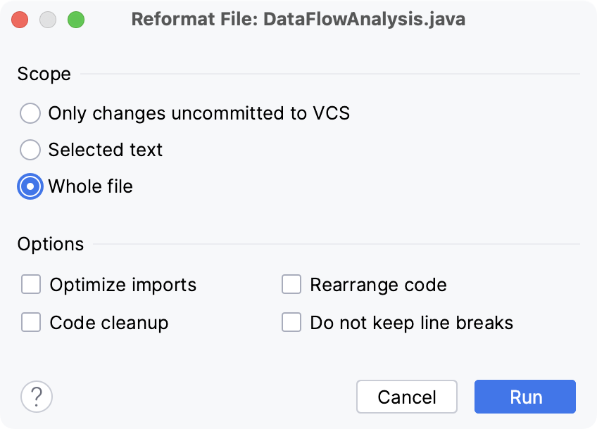 Reformat file dialog Reformat file dialog