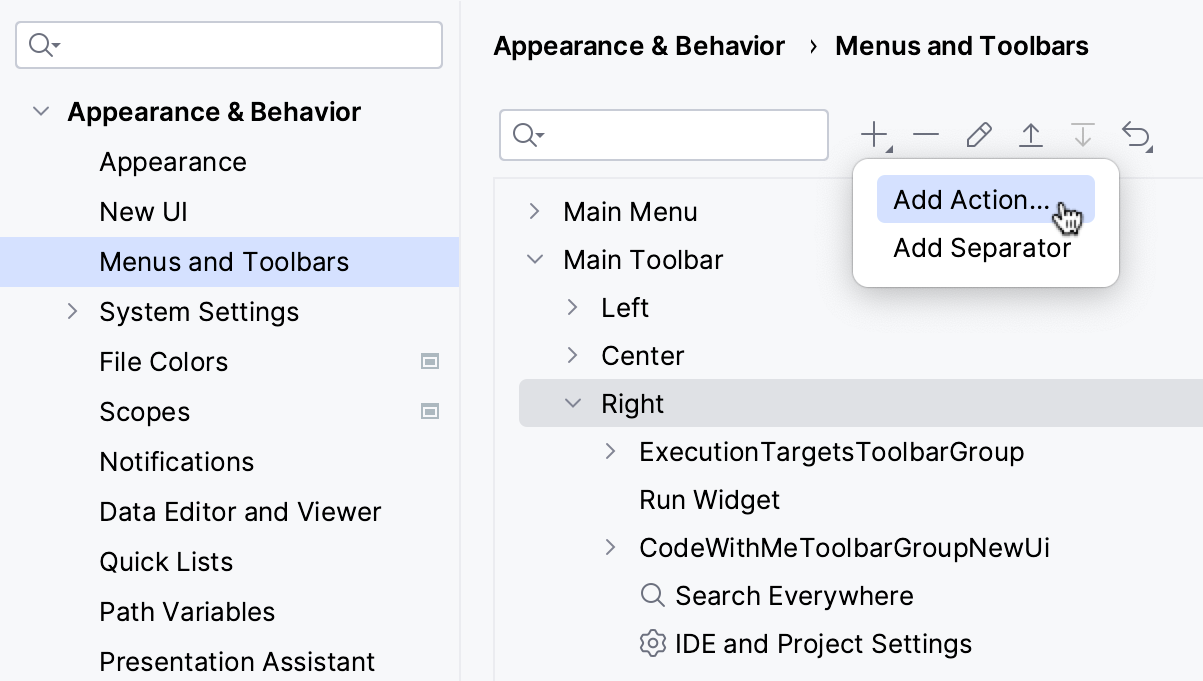 将 Run Anything 操作添加到主工具栏 将 Run Anything 操作添加到主工具栏