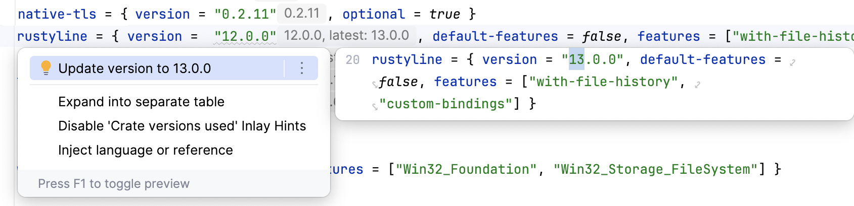 在 Cargo.toml 中应用快速修复