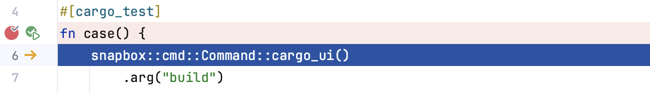 指示当前执行点的蓝线