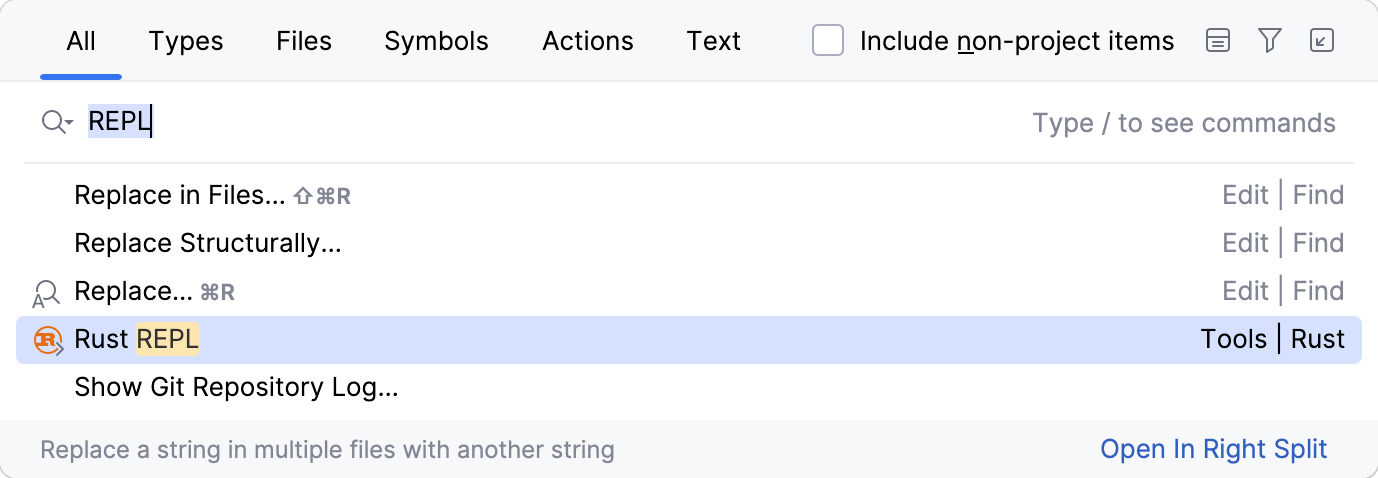 “随处搜索”对话框中的 REPL