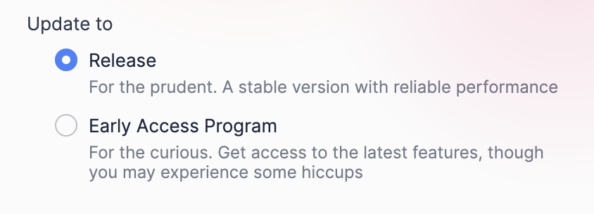 Toolbox App：选择更新通道
