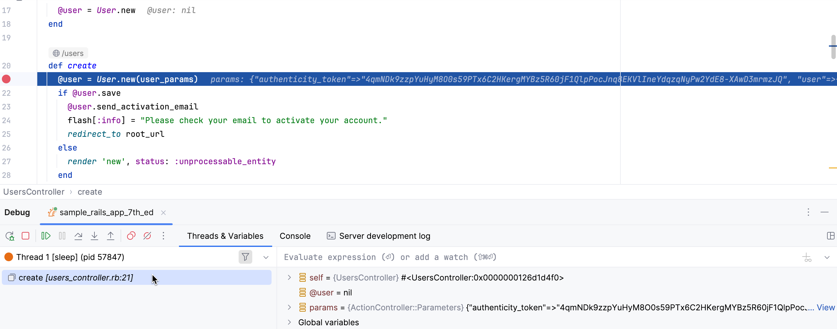 Stop on a breakpoint