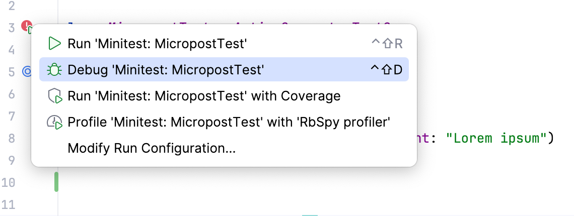 Debugging a failed test