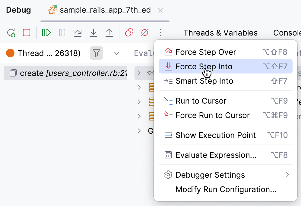 Invoke hidden action - Force Step Into