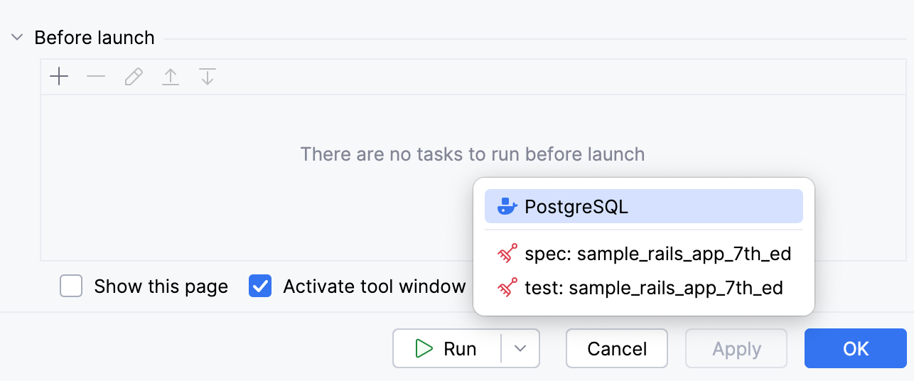 Selecting a Docker configuration to run before launch Selecting a Docker configuration to run before launch