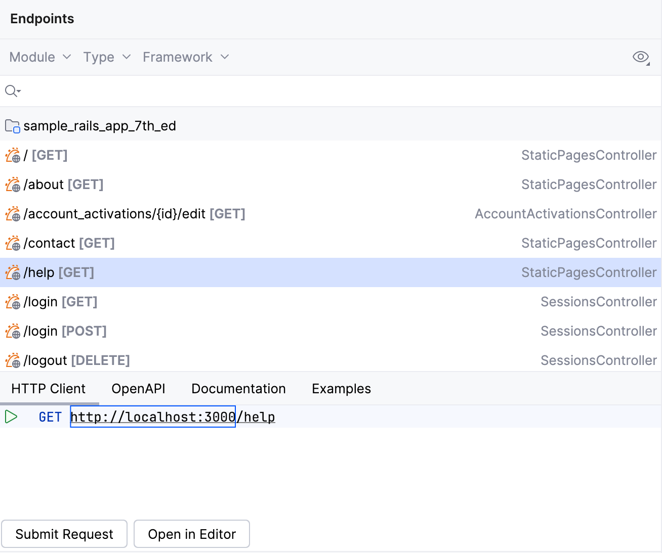 Endpoints tool window Endpoints tool window