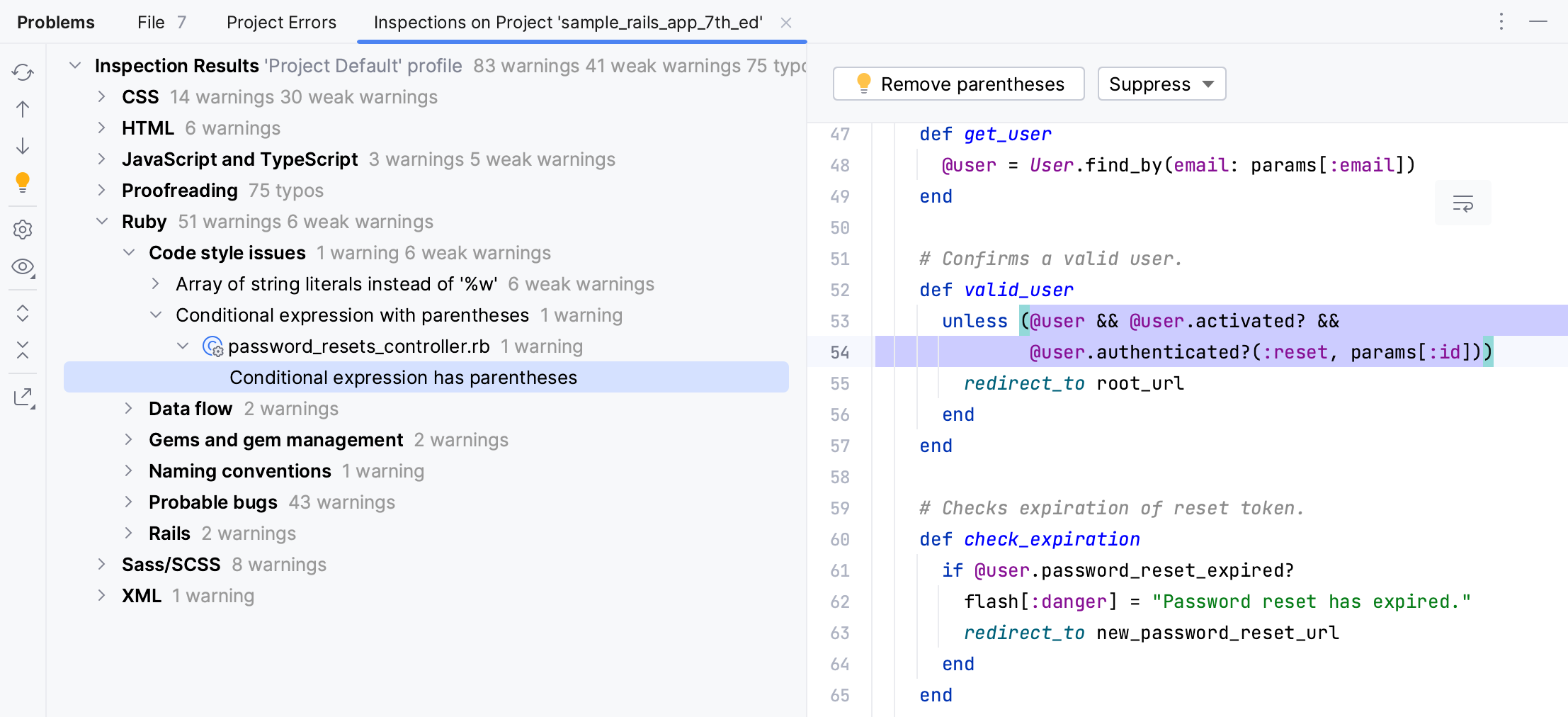 Inspection results Inspection results