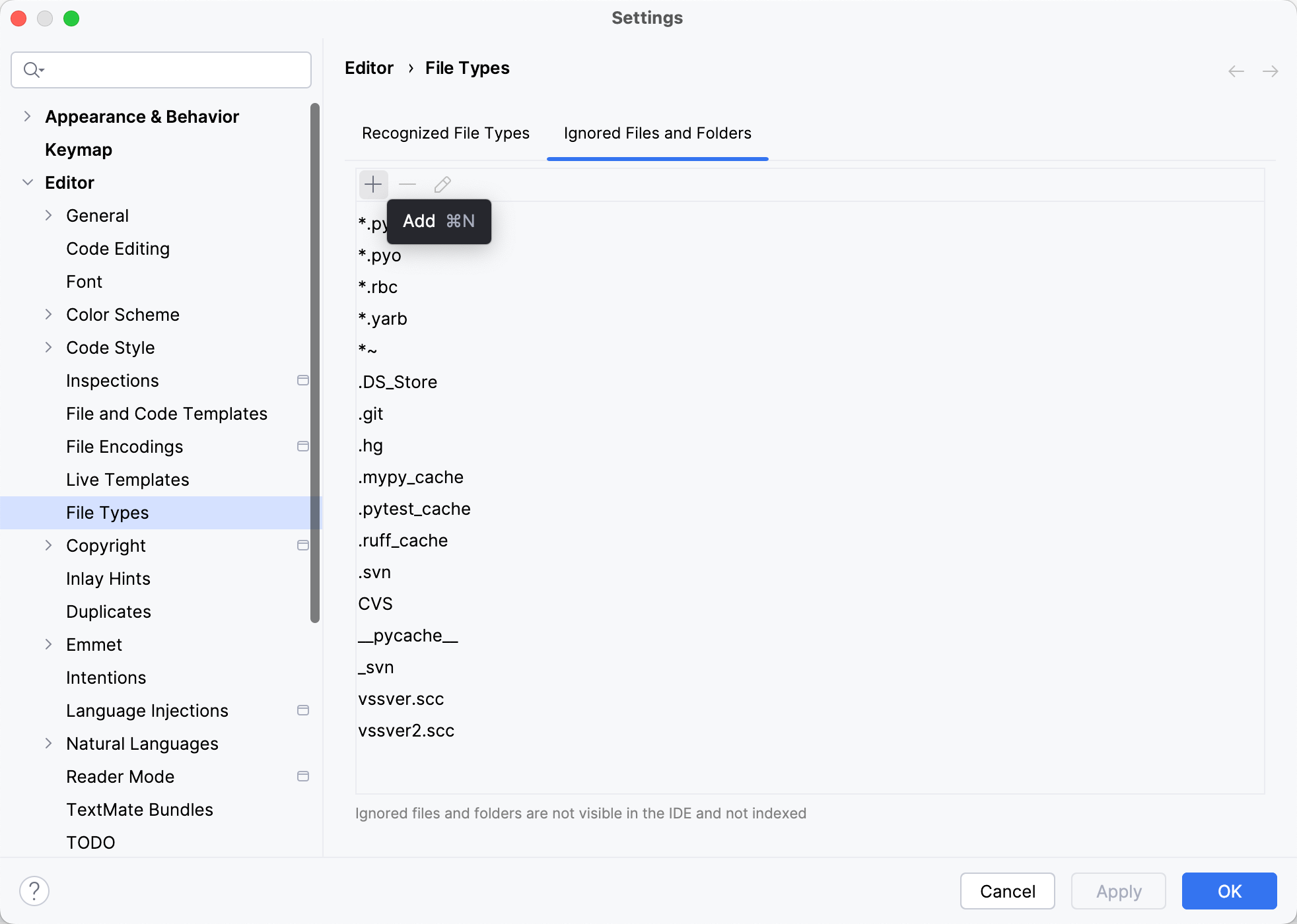 Ignored file types Ignored file types