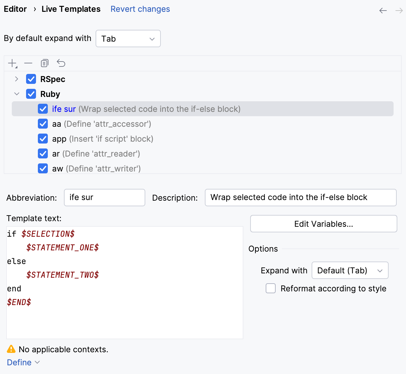 Surround template settings