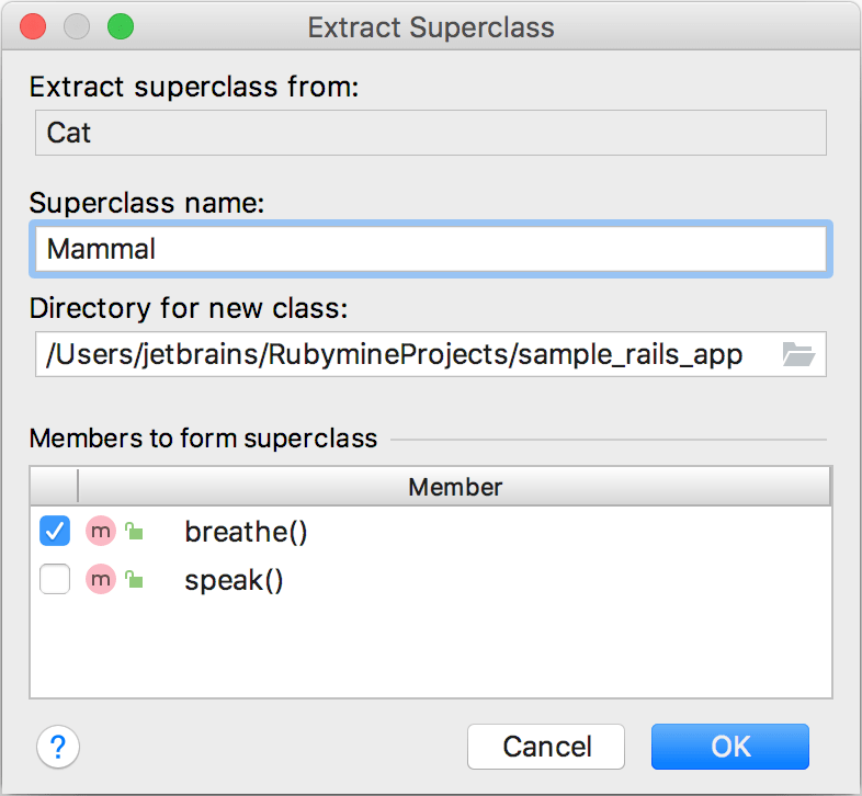 Extract Superclass dialog Extract Superclass dialog