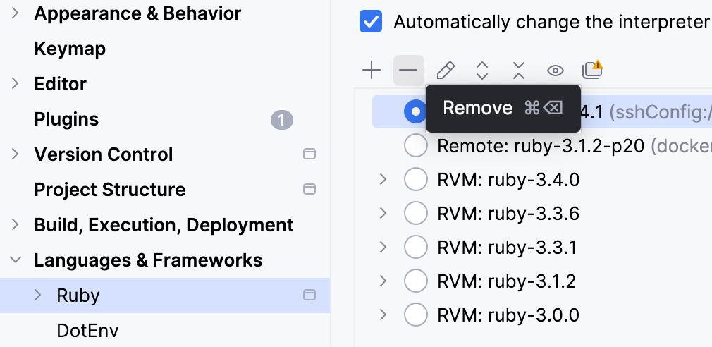 Removing an added interpreter