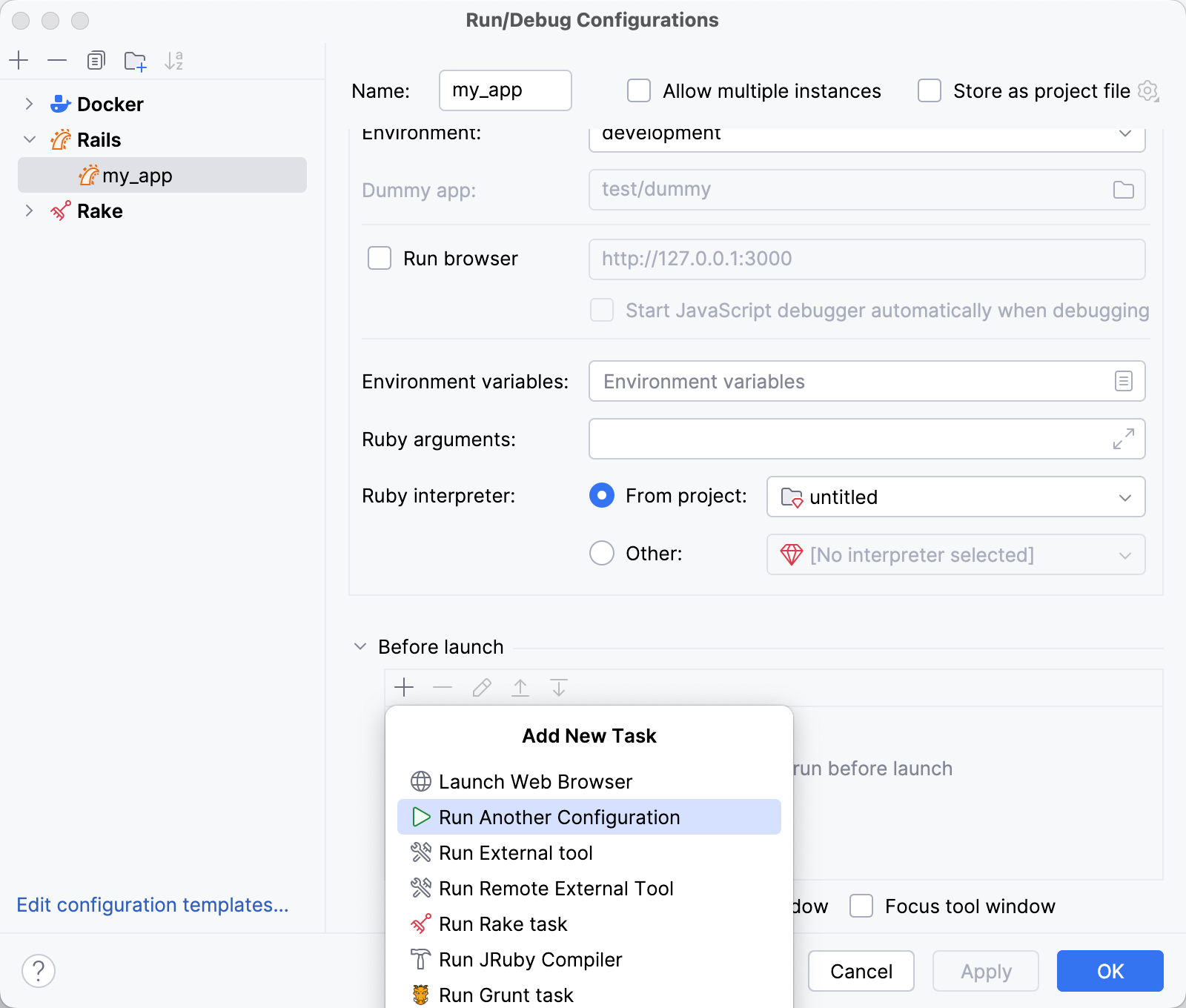 Selecting Run Another Configuration Selecting Run Another Configuration