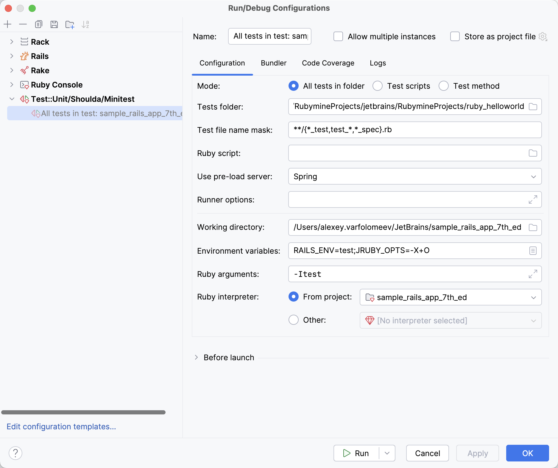 Run/debug configurations dialog Run/debug configurations dialog