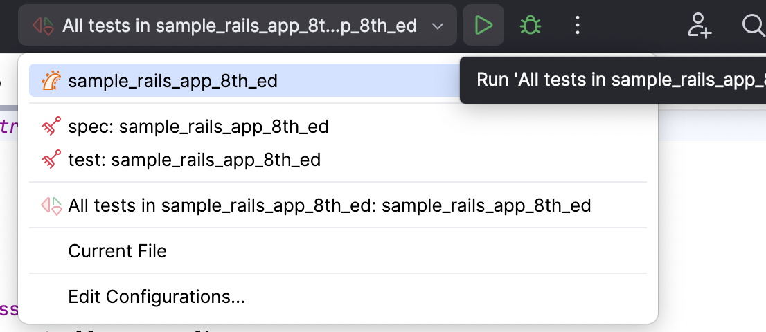 Running a run/debug configuration for tests