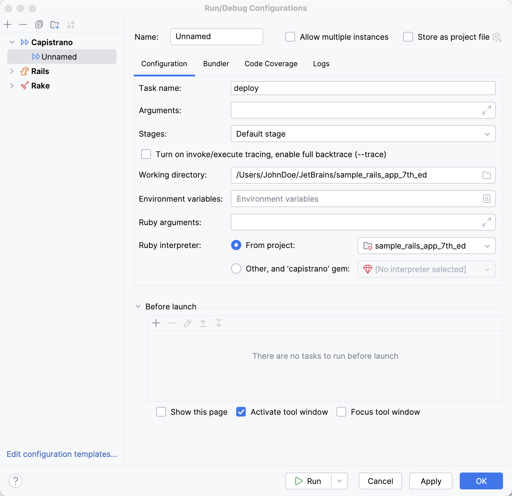 Run/Debug Configurations: Capistrano