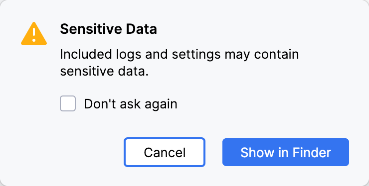Sensitive Data dialog Sensitive Data dialog