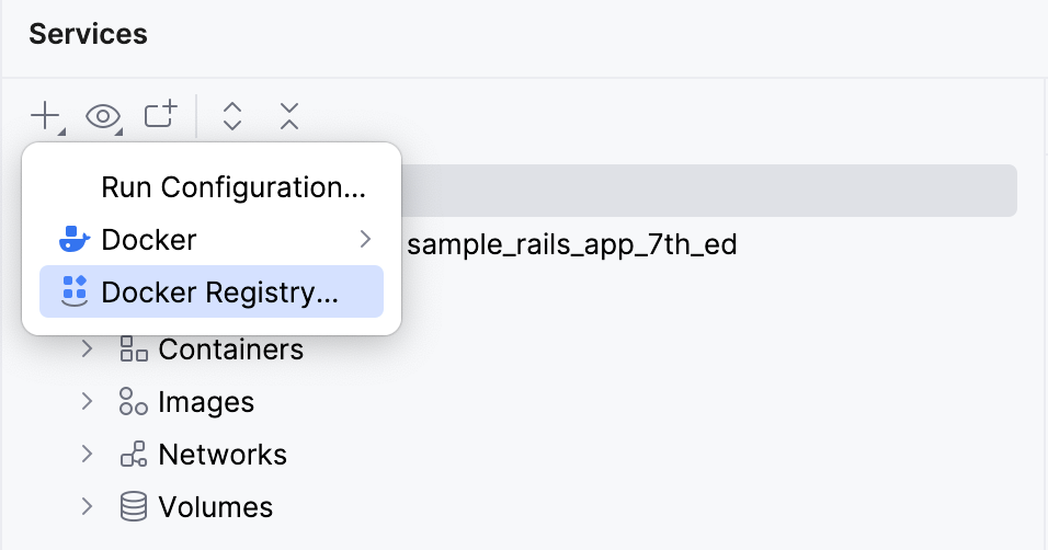 Services tool window - Add Docker Registry Services tool window - Add Docker Registry